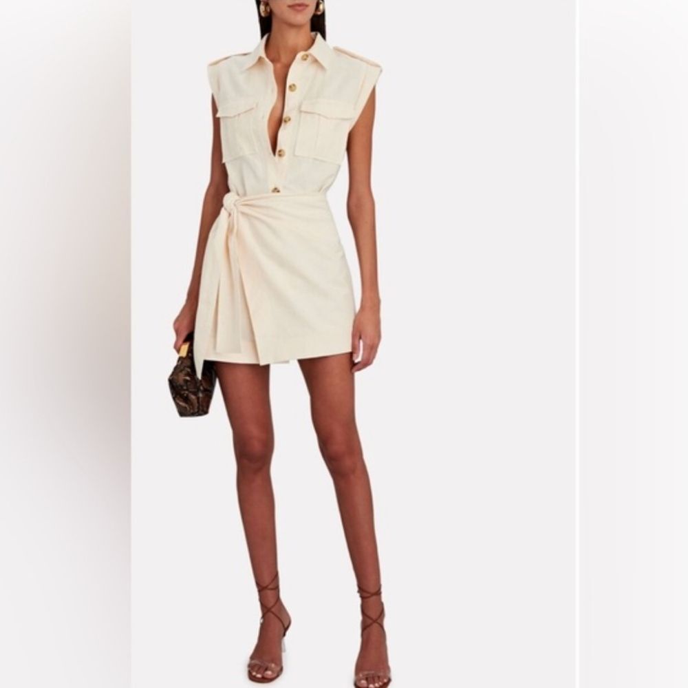 Derek Lam Linen Khaki Apron Wrap Mini Dress Size 42